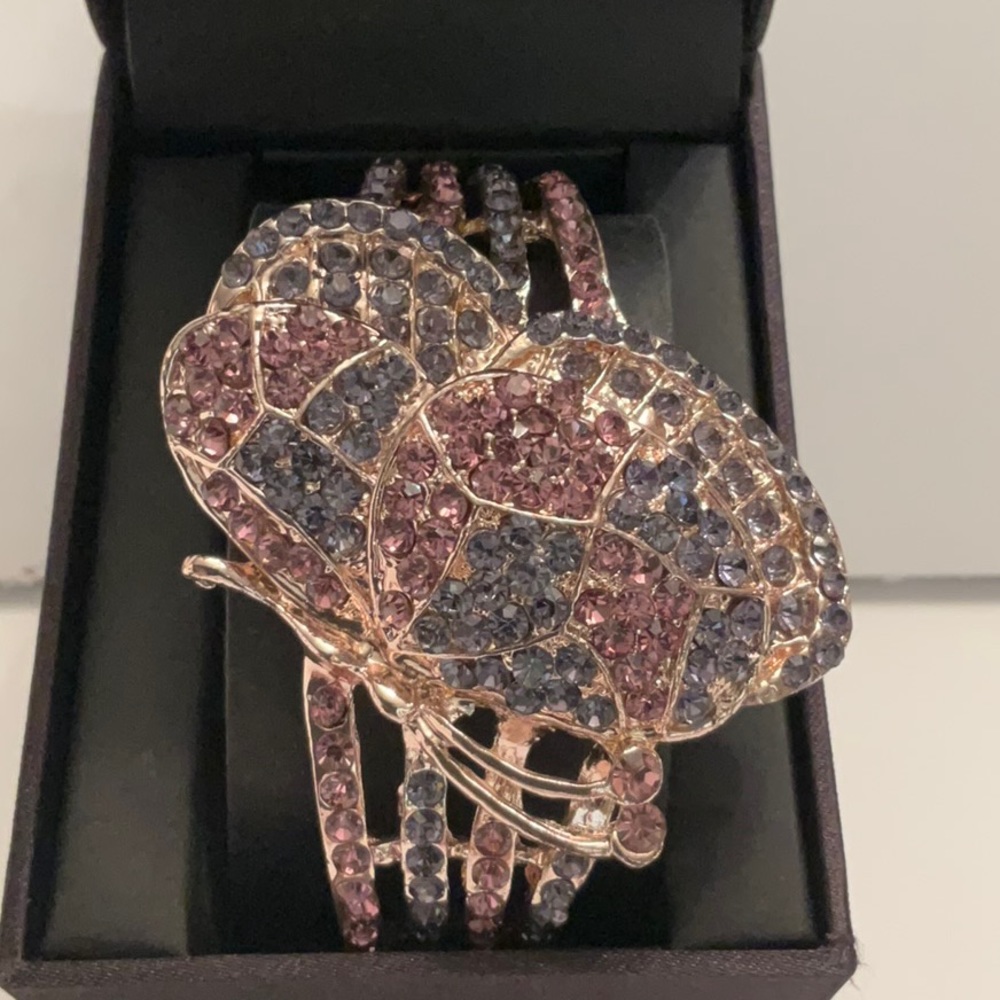Figaro Couture Butterfly Watch Bangle Style Purple Stones